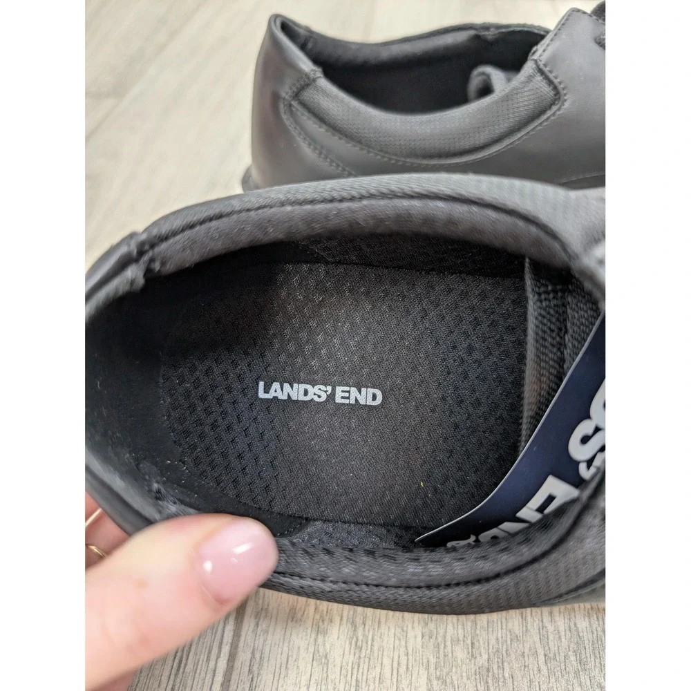 Lands' End Sport Oxford Shoes Mens Size 13 Black‎ Faux Leather Casual Sneaker